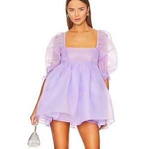 Selkie Lavender Mini Dress with Puff Sleeves